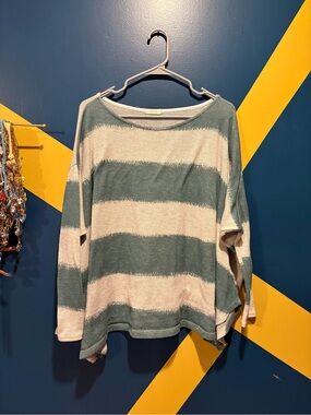 Oddy Teal & Off-White Long Sleeve Oversized Lightweight Sweater EUC